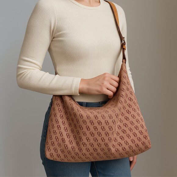 Dooney & Bourke Red Signature Canvas Hobo Shoulder Bag - Picture 2 of 12